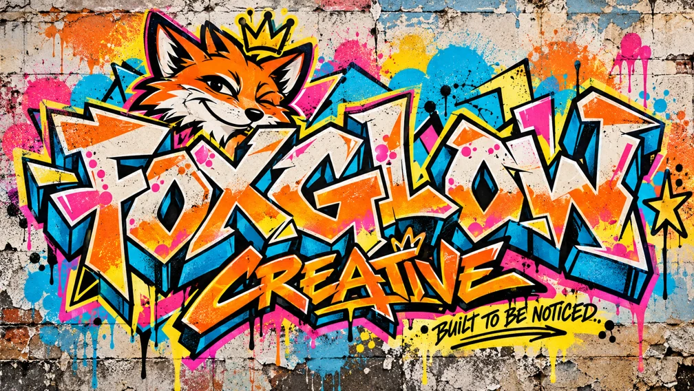 Approved Foxglow Creative graffiti artwork, with the crowned orange fox and Built to Be Noticed lettering.